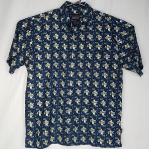 Fubu Mens XL Blue Gold Logo Spellout Short Sleeve